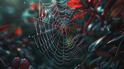 Zoom in on the delicate web of a spider, showcasing its intricate design.