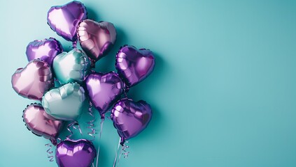 Sticker - A bunch of purple and blue balloons in the shape of hearts