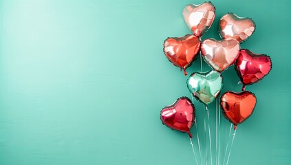 Canvas Print - A bunch of heart shaped balloons are floating in the air