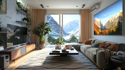 Canvas Print - Big Tv in a Living Room. Elegant living room with big tv screen
