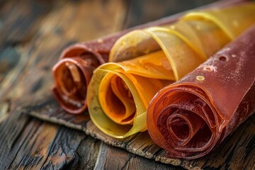 Sticker - Closeup of fruit leather rolls on table