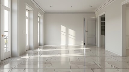 Sticker - white Interior of new apartment, empty living room, tiled floor