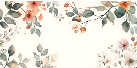 Wall Mural - Floral watercolor logo elements with minimalist flowers branches and elegant leaves. Concept Watercolor Logo Elements, Floral Design, Minimalist Style, Flowers & Leaves, Elegant Branches