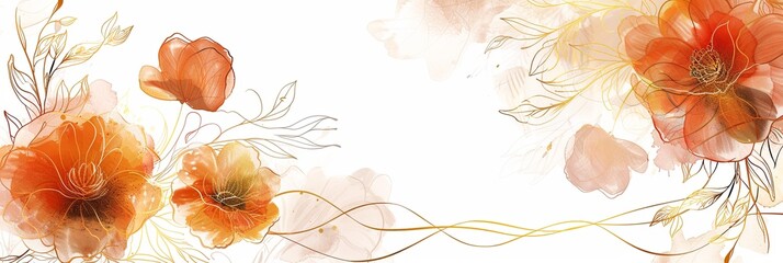 Wall Mural - A watercolor painting of flowers with gold accents