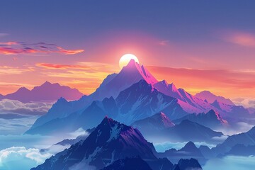 Wall Mural - mountain flat design top view fantasy theme cartoon drawing colored pastel