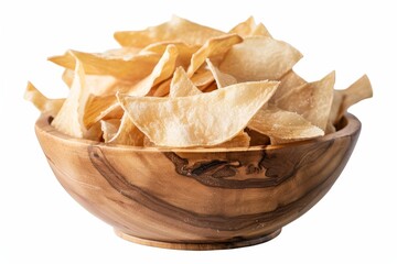 Wall Mural - Crunchy cassava chips in wooden bowl isolated