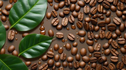 Wall Mural - Top-down view Coffee beans, ground coffee 