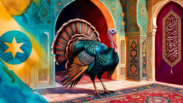 Vibrant illustration of a majestic turkey in ornate