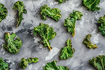 Canvas Print - Delicious kale chips on marble table top view