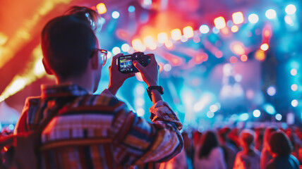 A Man Recording Concert with His Digital Camera