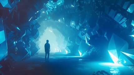 Futuristic background dark blue with molecules technology, polygonal shapes and lines. 