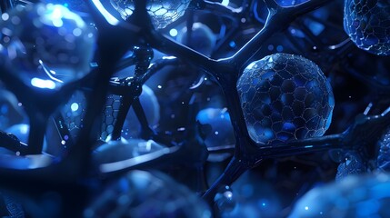 Futuristic background dark blue with molecules technology, polygonal shapes and lines. 