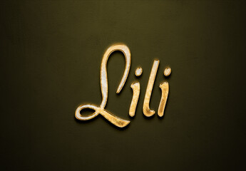 Wall Mural - Old gold text effect of Indonesian name Lili with 3D glossy style Mockup.