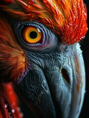 Wall Mural - ai-generated illustration of a vibrant bird's eye with detailed feathers and droplets of water.