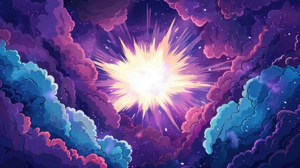 Fototapete - Pop art comic background with abstract lightning illustration. Intense colors and lively lines create a wow effect, perfectly matching modern graphic designs full of energy and creativity
