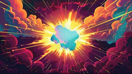 Fototapete - Pop art comic background with abstract lightning illustration. Intense colors and lively lines create a wow effect, perfectly matching modern graphic designs full of energy and creativity