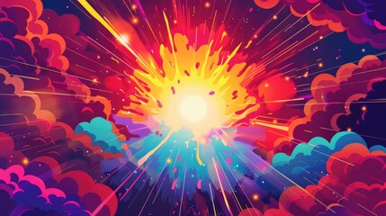 Fototapete - Pop art comic background with abstract lightning illustration. Intense colors and lively lines create a wow effect, perfectly matching modern graphic designs full of energy and creativity