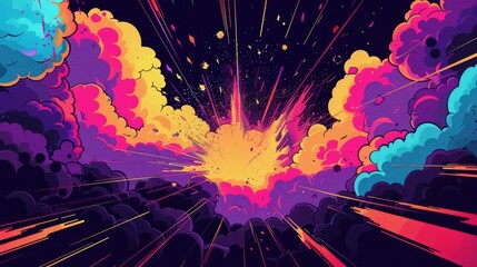 Fototapete - Pop art comic background with abstract lightning illustration. Intense colors and lively lines create a wow effect, perfectly matching modern graphic designs full of energy and creativity