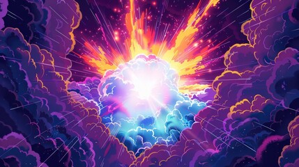 Fototapete - Pop art comic background with abstract lightning illustration. Intense colors and lively lines create a wow effect, perfectly matching modern graphic designs full of energy and creativity
