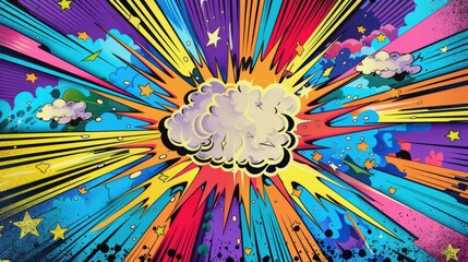 Fototapete - Pop art comic background with abstract lightning illustration. Intense colors and lively lines create a wow effect, perfectly matching modern graphic designs full of energy and creativity