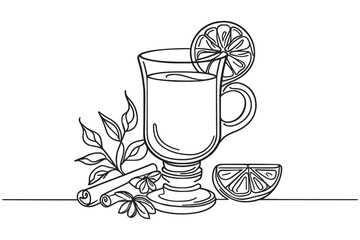 Wall Mural - A glass of mulled wine,continuous one line drawing, winter drink,Vector illustration