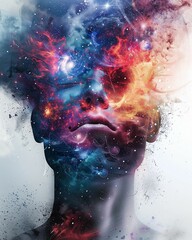Wall Mural - ai generated illustration of a vibrant, abstract human face with swirling colors