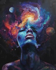 Wall Mural - ai generated illustration of a vibrant, abstract human face with swirling colors