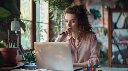 Canvas Print - The woman working remotely