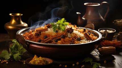 Wall Mural - a bowl of rice with vegetables and rice on a table.