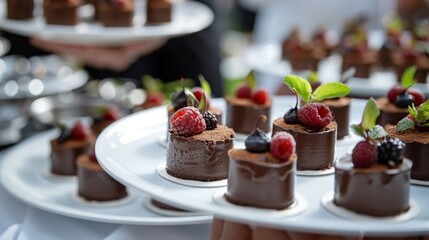 Canvas Print - Dessert being served on compostable plates featuring a decadent chocolate avocado mousse made with fairtrade ingredients.