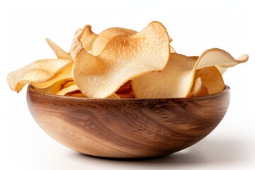 Poster - Fried cassava chips thinly sliced and served in a wooden bowl