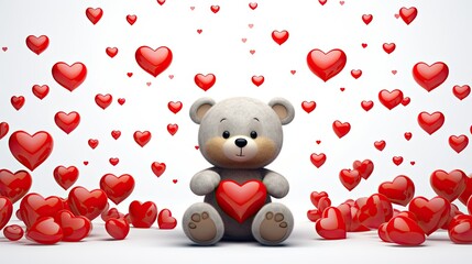 Sticker - A cute gray teddy bear holding red hearts