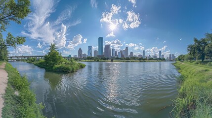 Wall Mural - A city skyline is reflected in a body of water