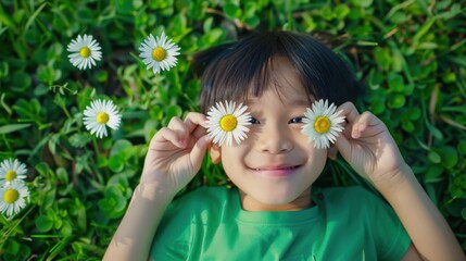 Poster - The child holding daisies