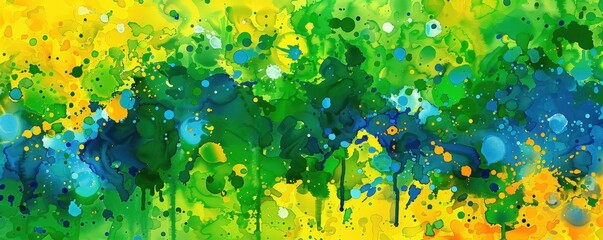 Wall Mural - Abstract Cosmic Snowflakes with Marble Acrylic Ink in Vibrant Green, Yellow, and Blue Hues