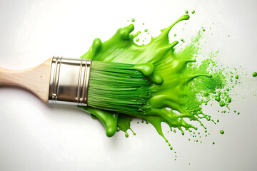 paint brush and green paint splashes