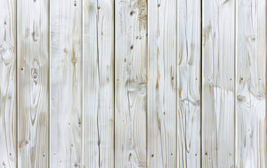 Poster - Close-up of textured wooden fence with a whitewashed finish, showcasing natural wood grain patterns and knots, perfect for backgrounds or rustic design themes.