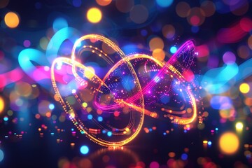 Wall Mural - Abstract Bokeh Holographic Shimmer with Colorful Lights and 3D Rendered Bioh