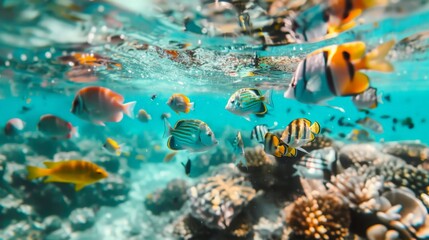 Wall Mural - snorkeling adventure in clear, turquoise waters.