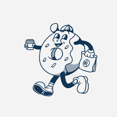 mascot character donut with retro style good for brand food company, logo, symbol, groovy character, food mascot