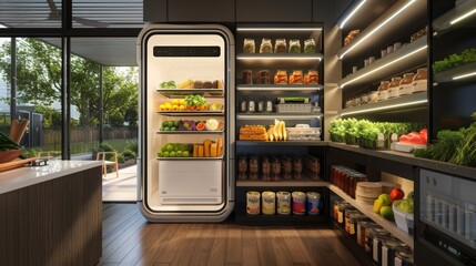 Poster - future home that includes automated delivery systems for groceries and other essentials.