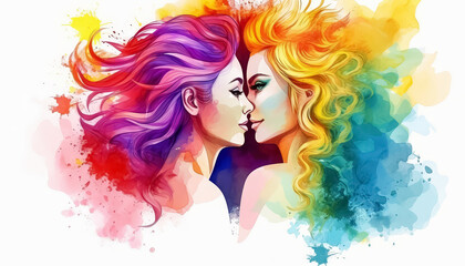 Canvas Print - Two women with colorful hair and makeup