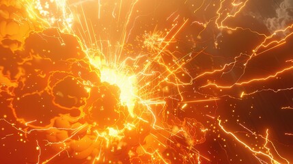 Fototapete - Abstract background with red lightning and orange electric energy