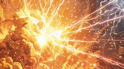 Fototapete - Abstract background with red lightning and orange electric energy