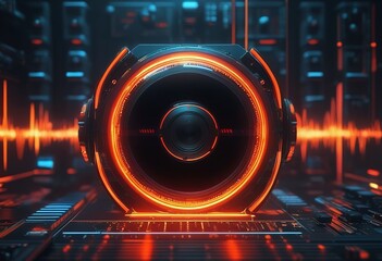 Poster - Embrace the Futuristic Aesthetic: Abstract Cyberphunk Soundwave in Red and Orange