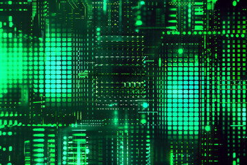 Poster - Abstract tech background. Retro green monochrome phosphor monitor display with pixel sorting glitch effect