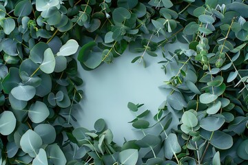 Sticker - Wreath made of eucalyptus branches. Green floral frame made of eucalyptus leaves. Decorative wreath