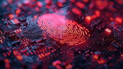 Future digital processing of technology biometric fingerprint scanner, concept of digital program monitoring and security scanning