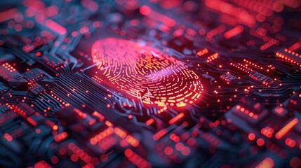 Future digital processing of technology biometric fingerprint scanner, concept of digital program monitoring and security scanning