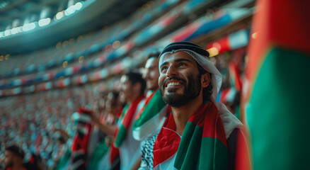 Wall Mural - Happy football fun on stadium during arabian gulf cup in Kuwait.